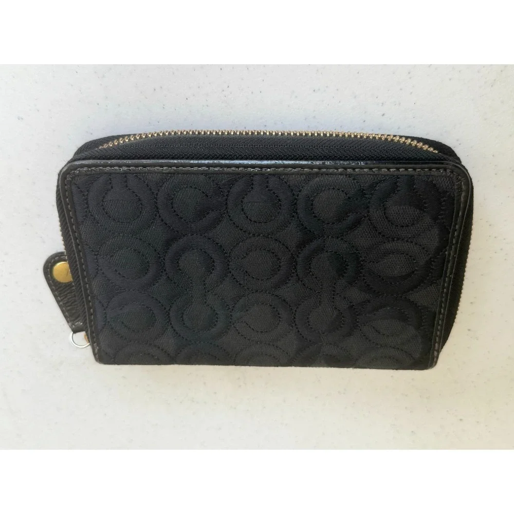Vintage Coach Signature Stitch Black Op Art Stitched Wallet Card Holder